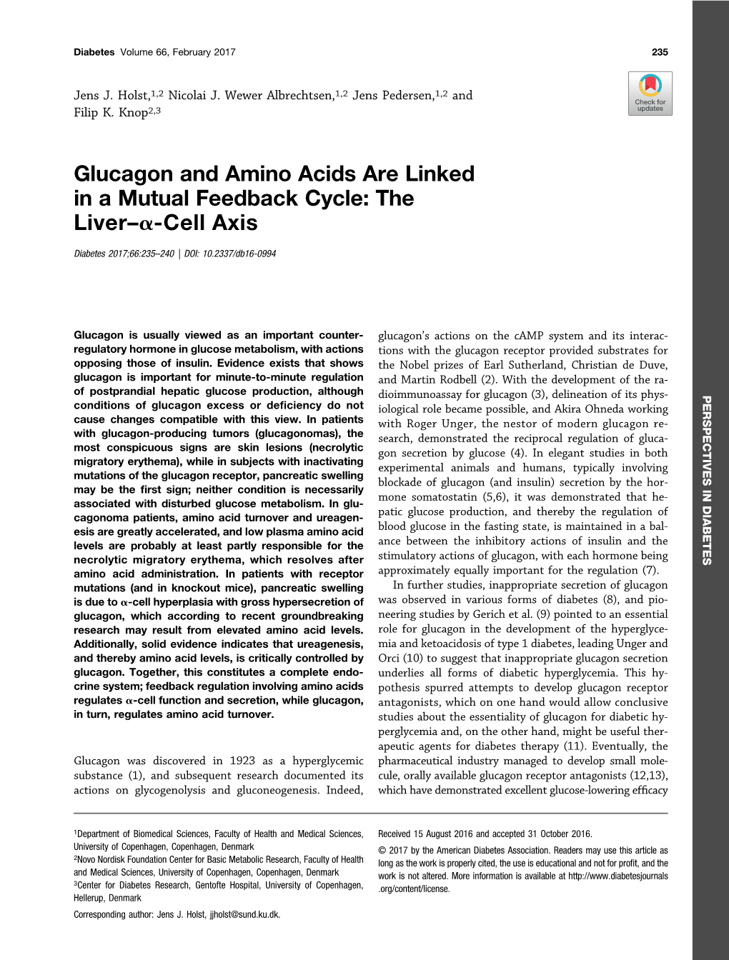 Glucagon and Amino Acids Are Linked in a Mutual Feedback Cycle: the Liver–A-Cell Axis