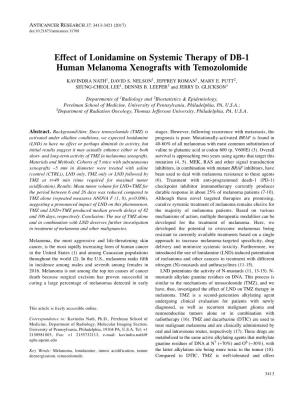Effect of Lonidamine on Systemic Therapy of DB-1 Human Melanoma Xenografts with Temozolomide KAVINDRA NATH 1, DAVID S