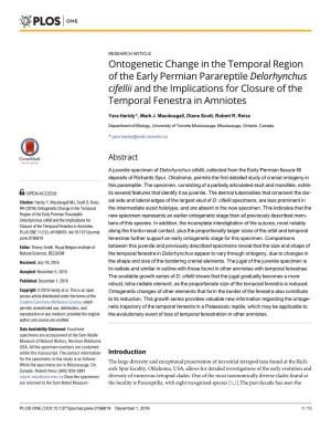 Ontogenetic Change in the Temporal Region of the Early Permian Parareptile Delorhynchus Cifellii and the Implications for Closure of the Temporal Fenestra in Amniotes