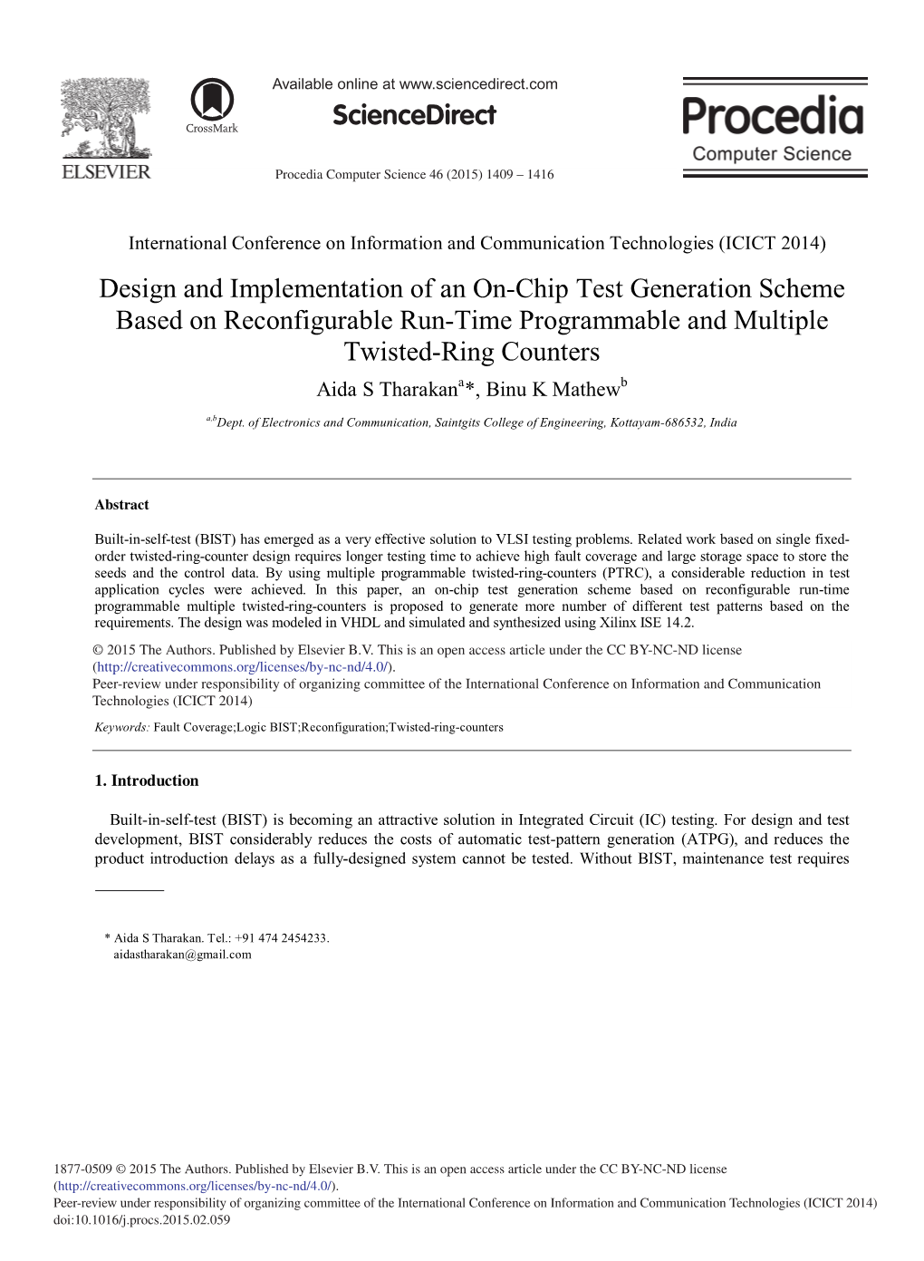 Design and Implementation of an On-Chip Test Generation Scheme