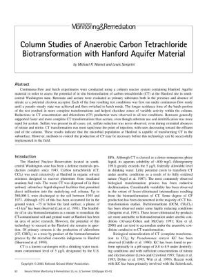 Column Studies of Anaerobic Carbon Tetrachloride Biotransformation with Hanford Aquifer Material
