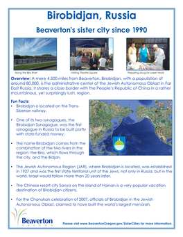 Birobidjan, Russia Beaverton’S Sister City Since 1990
