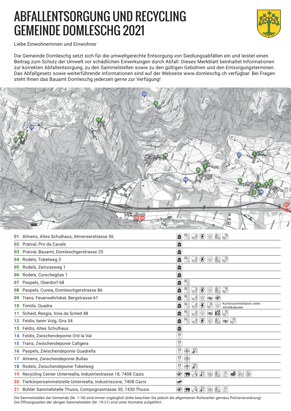ABFALLENTSORGUNG UND RECYCLING GEMEINDE DOMLESCHG 2021 Liebe Einwohnerinnen Und Einwohner