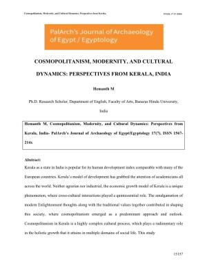 Cosmopolitanism, Modernity, and Cultural Dynamics: Perspectives from Kerala, India