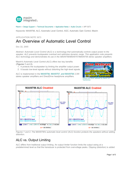 An Overview of Automatic Level Control