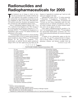 Radionuclides and Radiopharmaceuticals for 2005