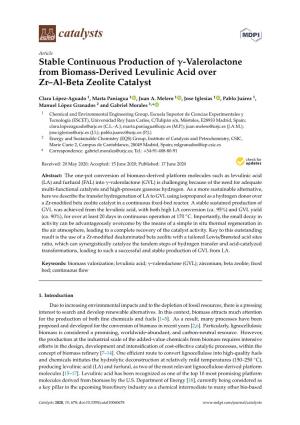 Valerolactone from Biomass-Derived Levulinic Acid Over Zr–Al-Beta Zeolite Catalyst