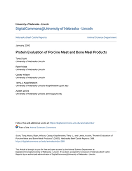 Protein Evaluation of Porcine Meat and Bone Meal Products