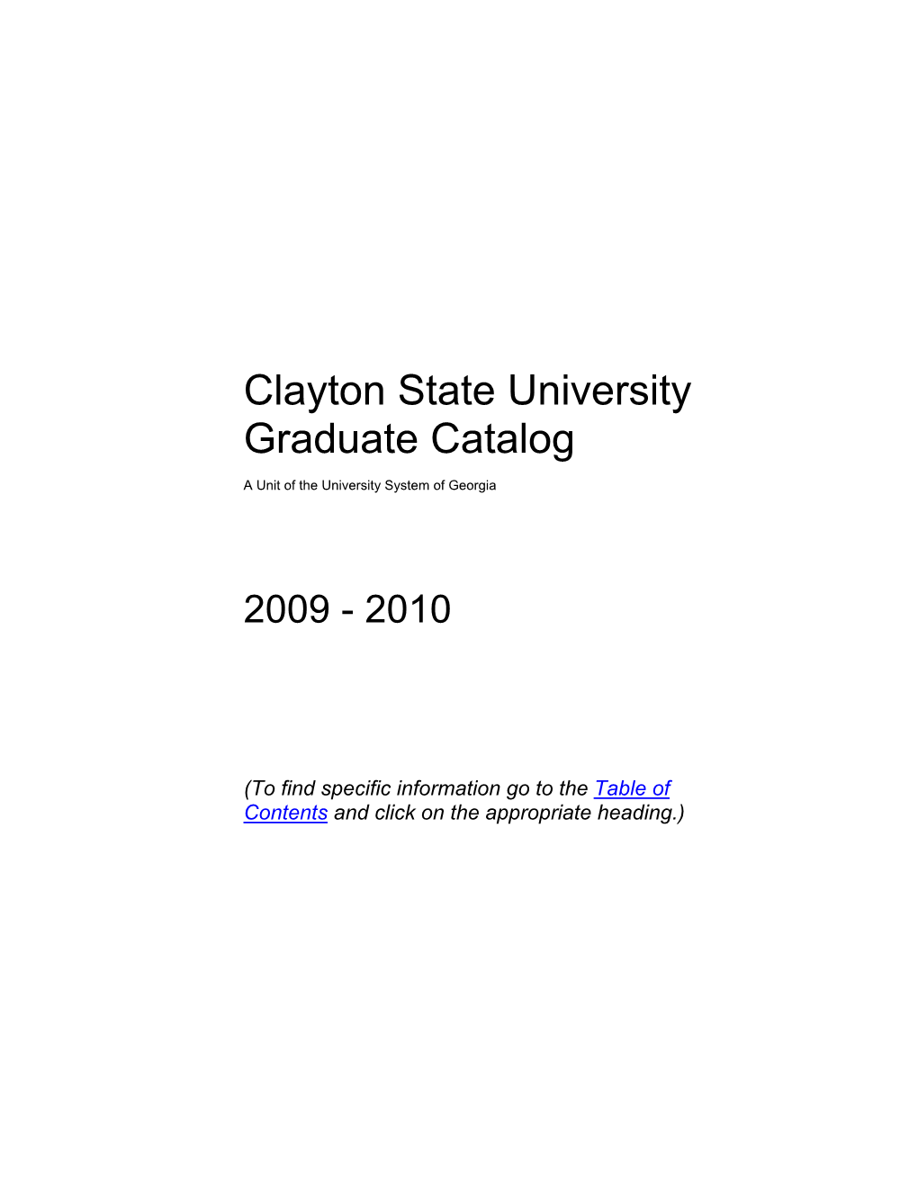 Graduate Catalog 2009-2010