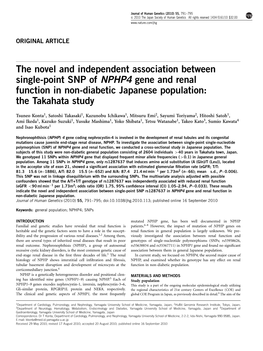 The Novel and Independent Association Between Single-Point SNP of NPHP4 Gene and Renal Function in Non-Diabetic Japanese Population: the Takahata Study