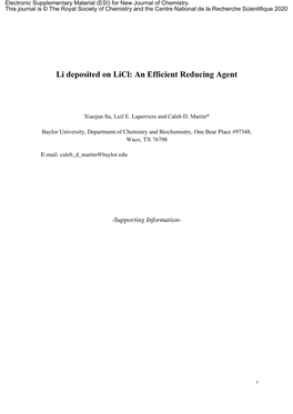 Li Deposited on Licl: an Efficient Reducing Agent