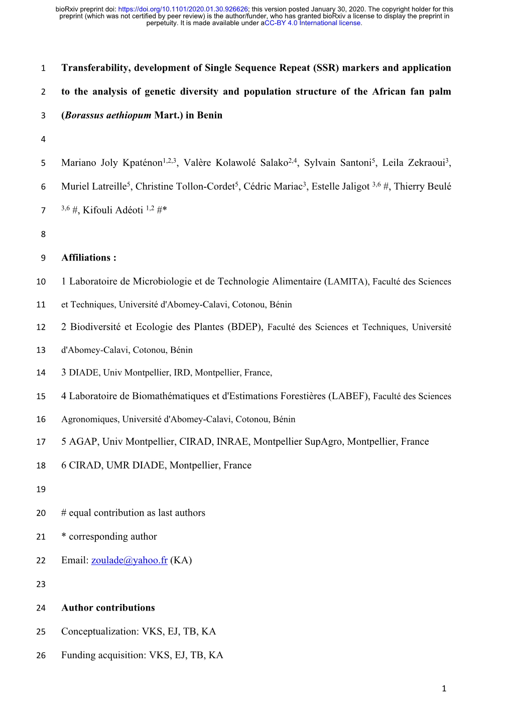 Transferability, Development of Single Sequence Repeat (SSR) Markers and Application