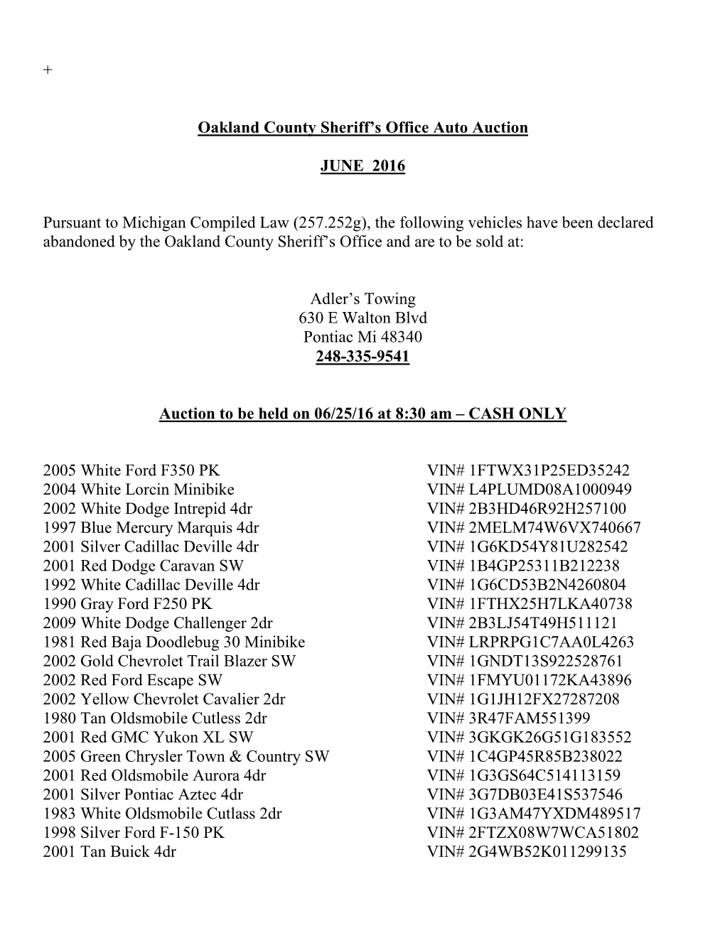 + Oakland County Sheriff's Office Auto Auction