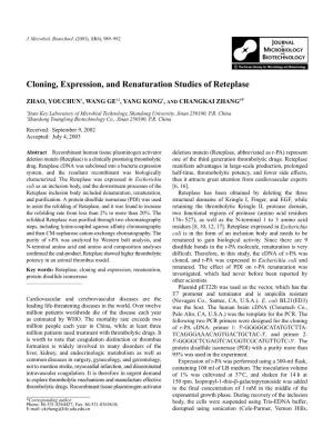 Cloning, Expression, and Renaturation Studies of Reteplase