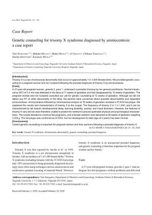 Case Report Genetic Counseling for Trisomy X Syndrome Diagnosed By