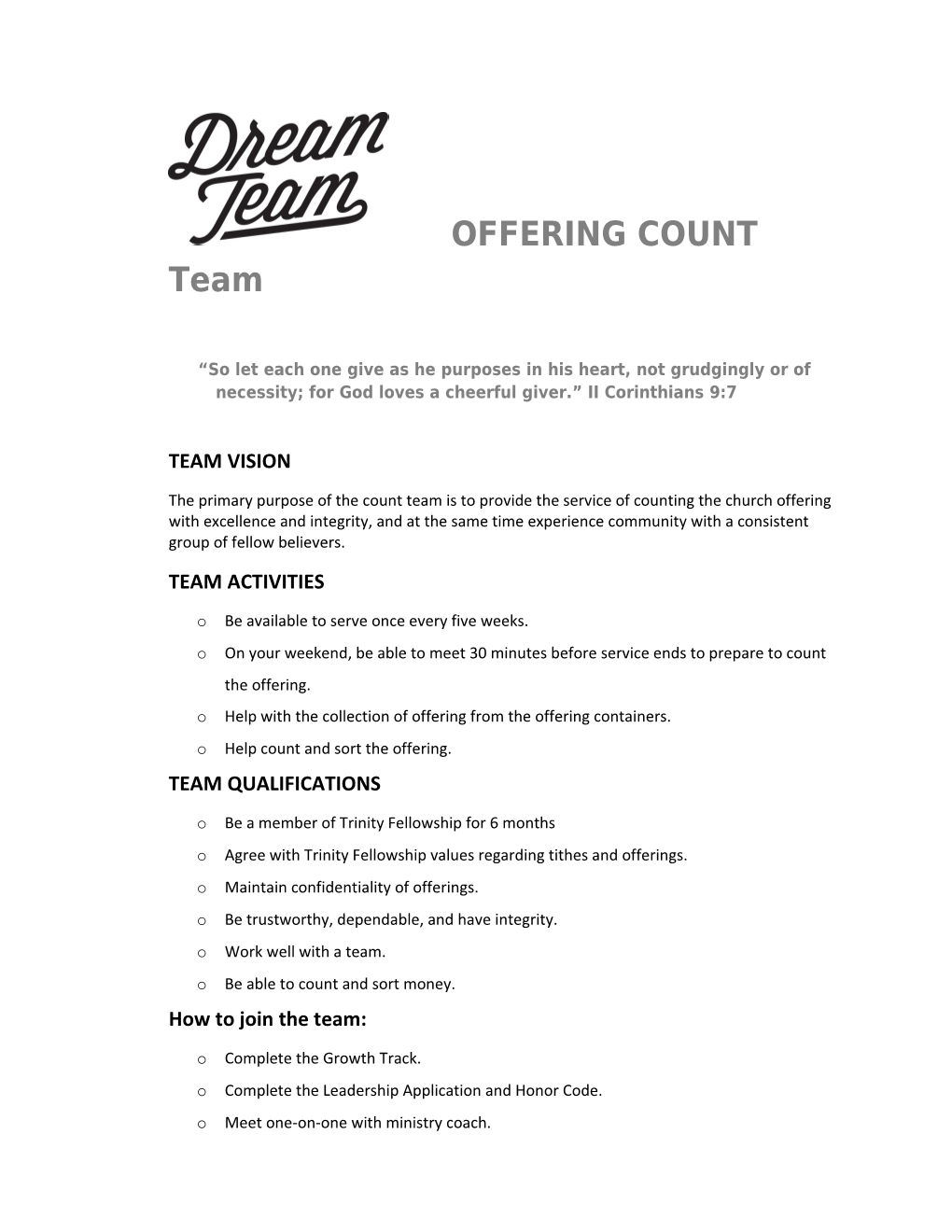 Offering Count Team