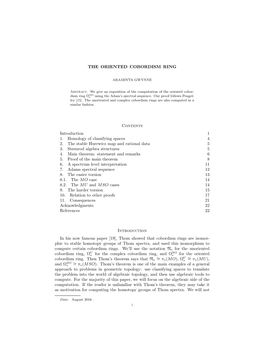 THE ORIENTED COBORDISM RING Contents Introduction 1 1