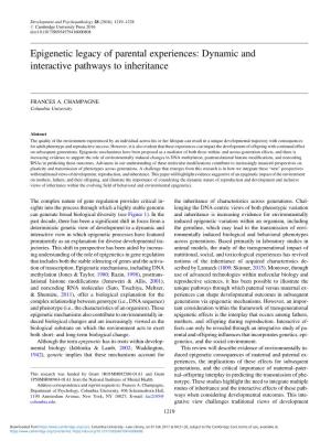 Epigenetic Legacy of Parental Experiences: Dynamic and Interactive Pathways to Inheritance