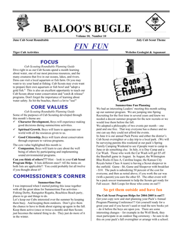 BALOO's BUGLE Volume 10, Number 10 June Cub Scout Roundtable July Cub Scout Theme FIN FUN Tiger Cub Activities Webelos Geologist & Aquanaut
