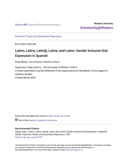 Latino, Latina, Latin@, Latine, and Latinx: Gender Inclusive Oral Expression in Spanish