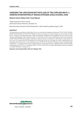 Assessing the Land Equivalent Ratio (Ler) of Two Corn [Zea Mays