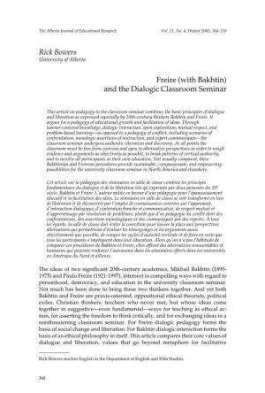 Rick Bowers Freire (With Bakhtin) and the Dialogic Classroom Seminar