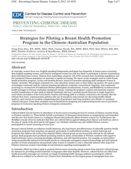 Strategies for Piloting a Breast Health Promotion Program in the Chinese-Australian Population