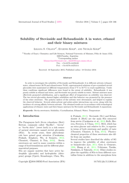 Solubility of Stevioside and Rebaudioside a in Water, Ethanol and Their Binary Mixtures