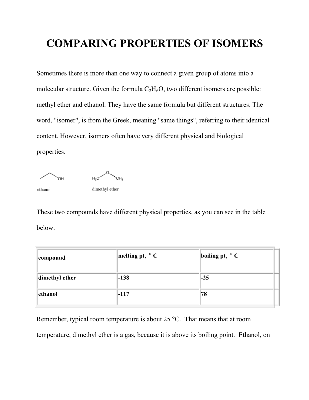 Comparing Properties of Isomers