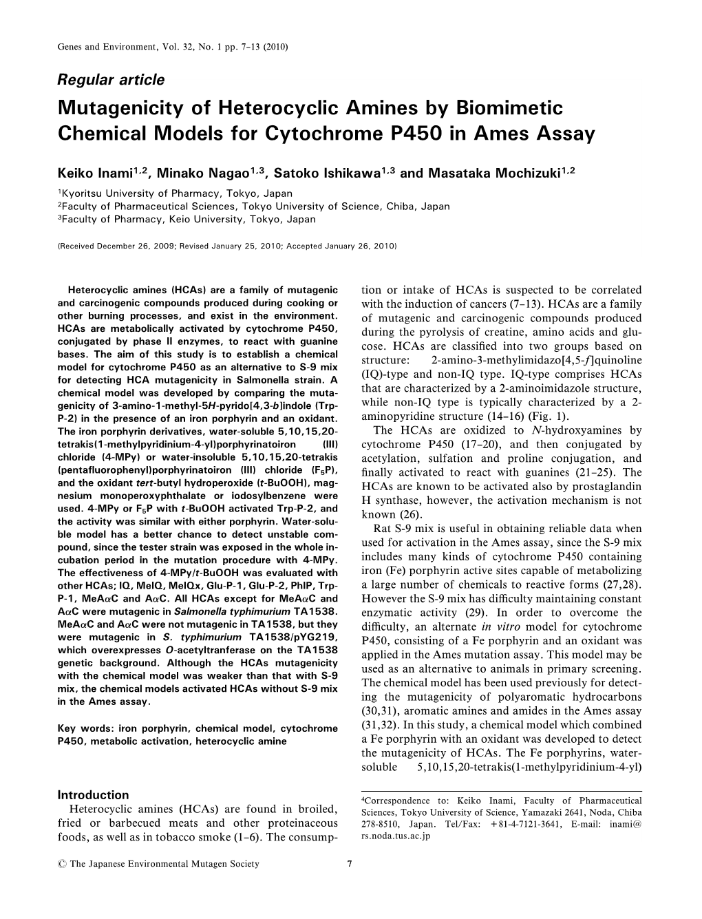 Mutagenicity of Heterocyclic Amines by Biomimetic Chemical Models for Cytochrome P450 in Ames Assay