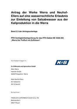 Antrag Der Werke Werra Und Neuhof- Ellers Auf Eine Wasserrechtliche Erlaubnis Zur Einleitung Von Salzabwasser Aus Der Kaliproduktion in Die Werra