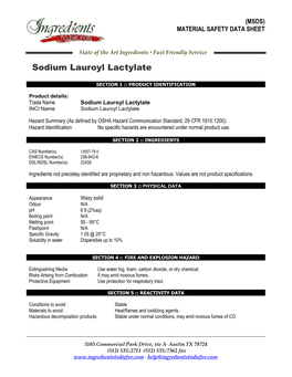 Sodium Lauroyl Lactylate MSDS