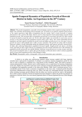 Spatio-Temporal Dynamics of Population Growth of Howrah District in India: an Experience in the 20Th Century