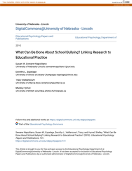 What Can Be Done About School Bullying? Linking Research to Educational Practice