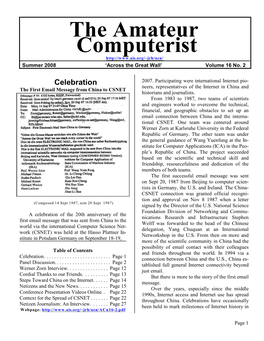 The Amateur Computerist Gathers an Article Was Written and Published in the Some Documents from That Celebration