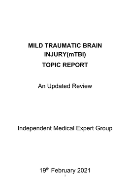 MILD TRAUMATIC BRAIN INJURY(Mtbi) TOPIC REPORT