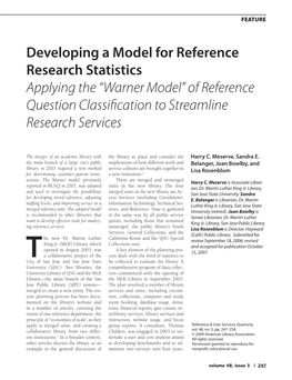 “Warner Model” of Reference Question Classification to Streamline Research Services