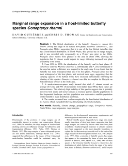 Marginal Range Expansion in a Host-Limited Butterfly Species