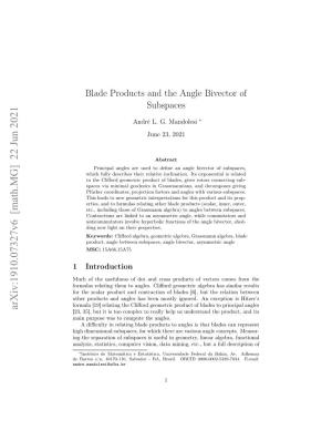 Blade Products and the Angle Bivector of Subspaces