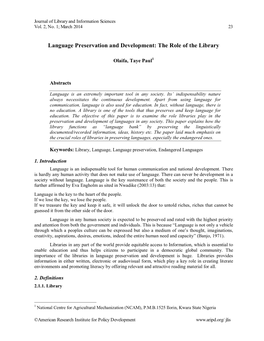 Language Preservation and Development: the Role of the Library