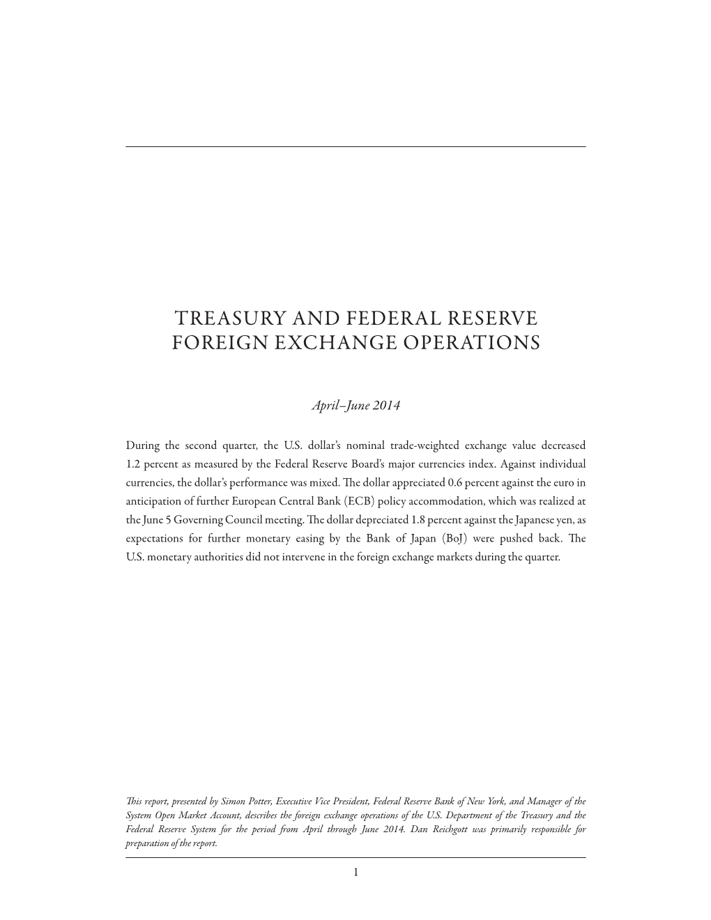 Treasury and Federal Reserve Foreign Exchange Operations