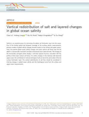 Vertical Redistribution of Salt and Layered Changes in Global Ocean Salinity