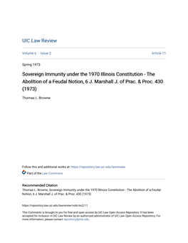 Sovereign Immunity Under the 1970 Illinois Constitution - the Abolition of a Feudal Notion, 6 J