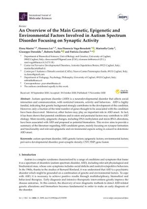 An Overview of the Main Genetic, Epigenetic and Environmental Factors Involved in Autism Spectrum Disorder Focusing on Synaptic Activity