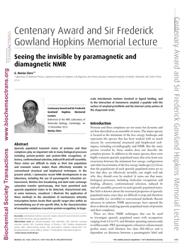 Centenary Award and Sir Frederick Gowland Hopkins Memorial Lecture