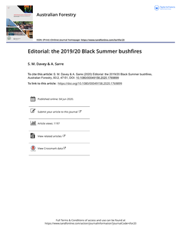 Editorial: the 2019/20 Black Summer Bushfires