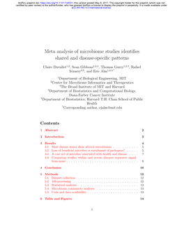 Meta Analysis of Microbiome Studies Identifies Shared and Disease