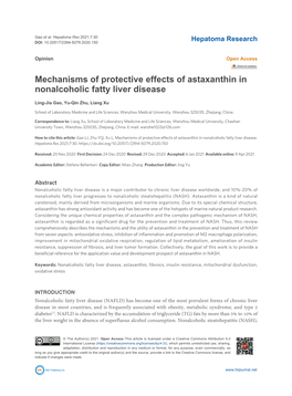 Mechanisms of Protective Effects of Astaxanthin in Nonalcoholic Fatty Liver Disease