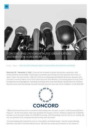 Concord and Universal Music Group Extend Distribution Agreement