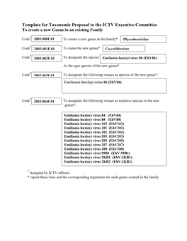 Template for Taxonomic Proposal to the ICTV Executive Committee to Create a New Genus in an Existing Family